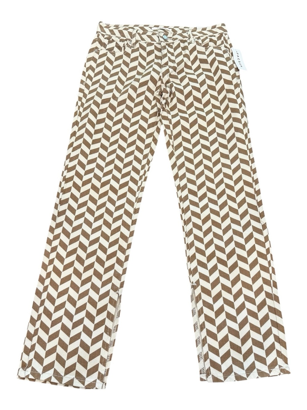 NWT PacSun Women's Low Rise Straight Chevron Print Side Slit Denim Jeans Size 25